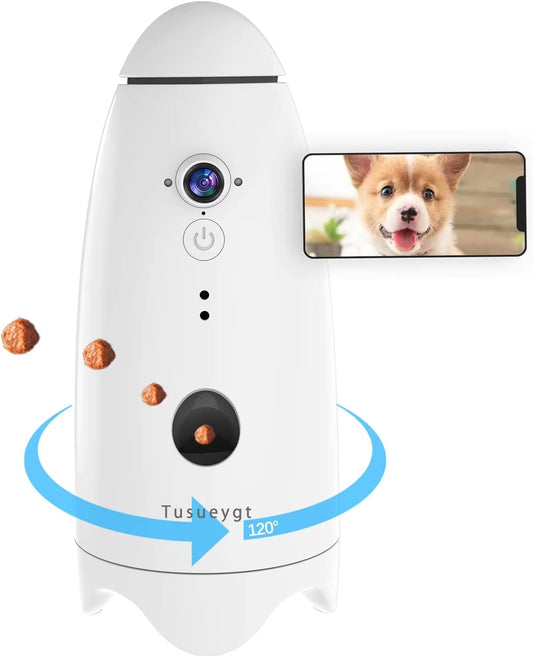 Smart 1080P Small Dog Camera with Treat Dispenser 180°View Pet Treat Tossing Dog Camera with Phone App 2 Way Audio Android & Ios